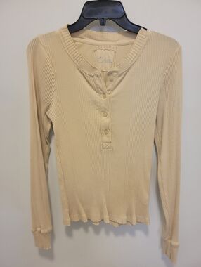 aerie Cream Ribbed Henley Top
